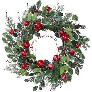 20 Inch Christmas Wreath for Front Door, Winter Wreath with Pine Needles